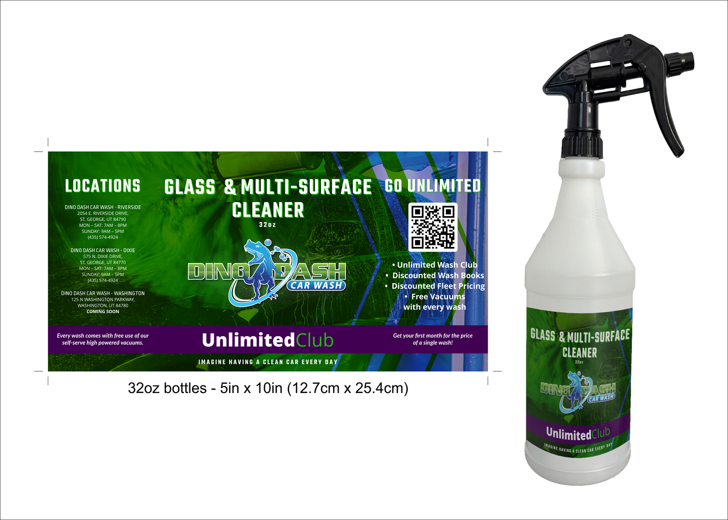 Dino Dash - 32oz Custom Spray Bottles - 4 Cases